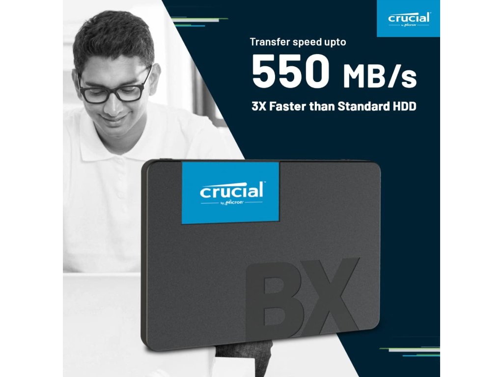 Crucial SSD 500GB BX500 2.5″SATA3,550 MB/s Read, 500 MB/s Write