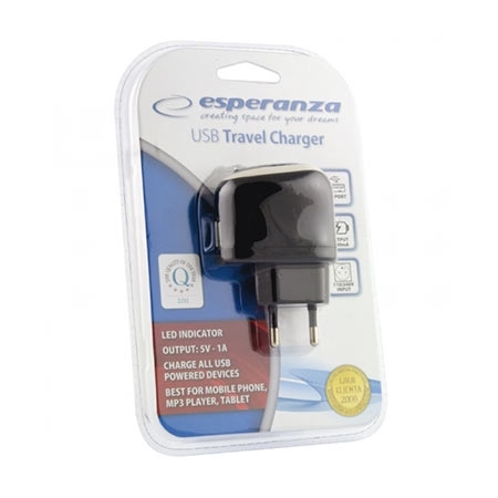 USB punjač ESPERANZA CHARGER, AC 100-240V, 5V/1000mA, black, EZ111 - Image 3