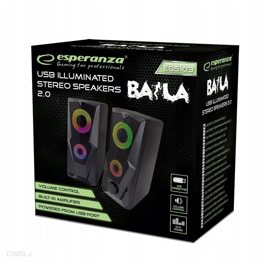 Zvučnici 2.0 ESPERANZA USB, 2.0 LED RAINBOW BAILA, EGS103 - Image 2
