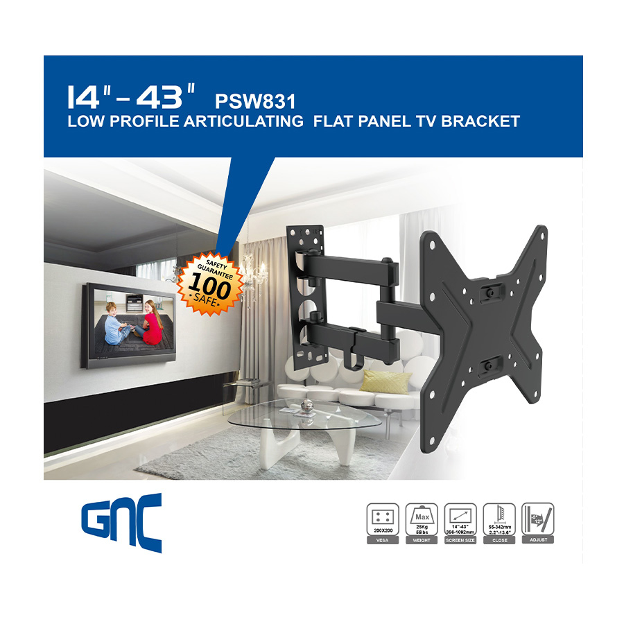 Zidni nosač GNC PSW831, 14-43″, 25kg, VESA 200×200, nagib