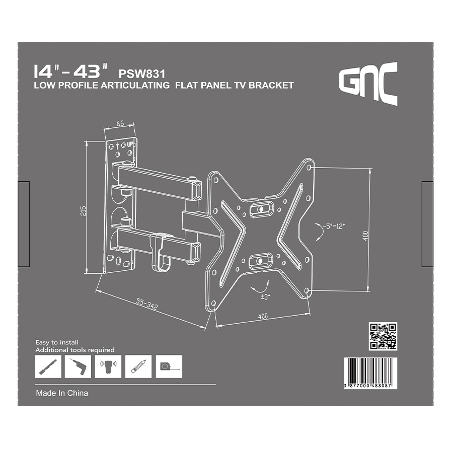 Zidni nosač GNC PSW831, 14-43″, 25kg, VESA 200×200, nagib