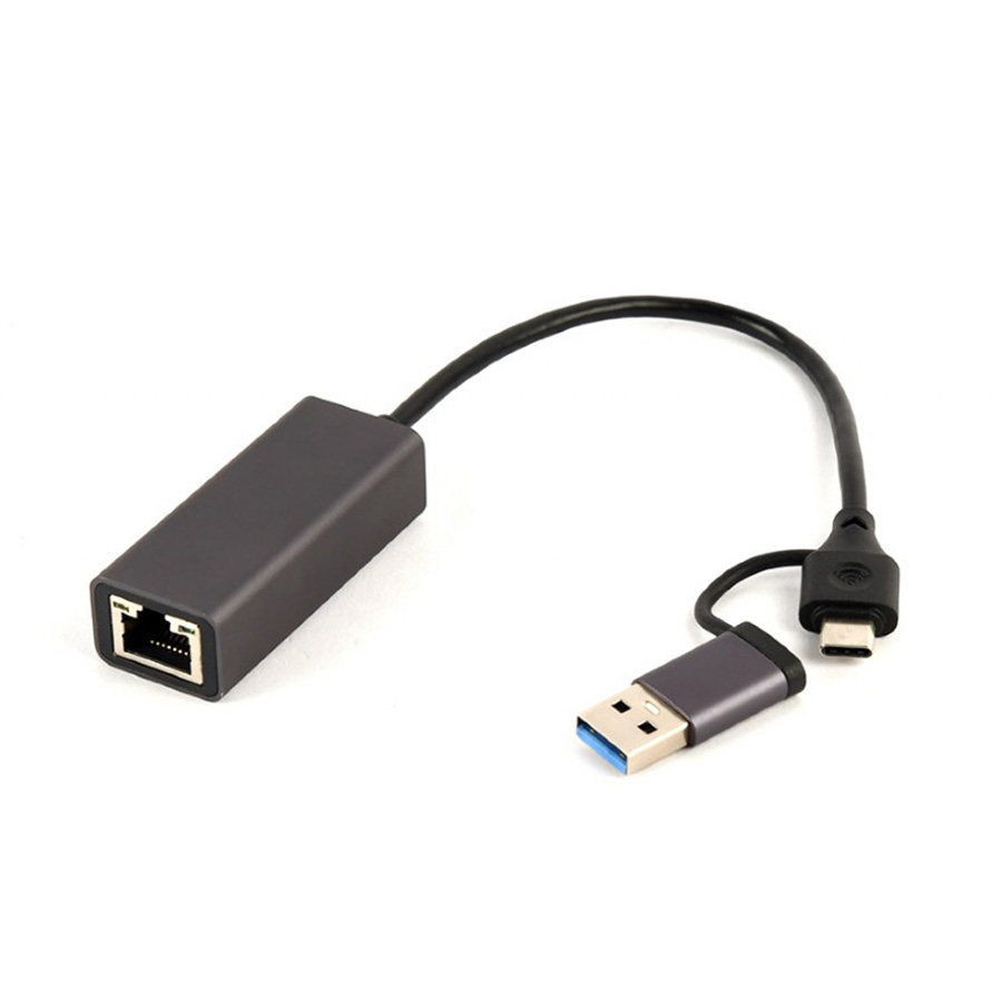 USB-A + Type-C to Ethernet LAN GEMBIRD USB 3.1 + type-C Gigabit network adapter, space grey, A-USB3AC-LAN-01 - Image 2