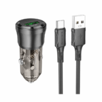 Auto Punjač sa kablom 1m USB to Type-C BOROFONE BZ23 Noble single-port QC3.0 car USB set transparent black