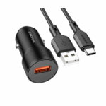 Auto Punjač sa kablom 1m USB to Type-C BOROFONE BZ19A Wisdom single port QC3.0 USB car set black