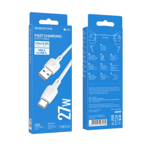 USB kabal 1m BOROFONE BX93 Super power 27W charging data USB to Type-C white