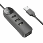 USB HUB + GLAN Ethernet Adapter BOROFONE DH6 Erudite 4-in-1, USB3.0x3 +RJ45 black