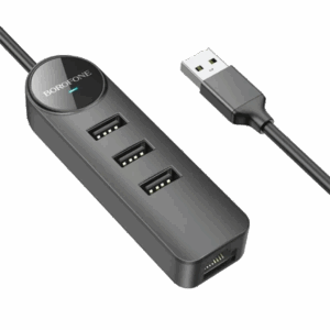 USB HUB + GLAN Ethernet Adapter BOROFONE DH6 Erudite 4-in-1, USB3.0x3 +RJ45 black