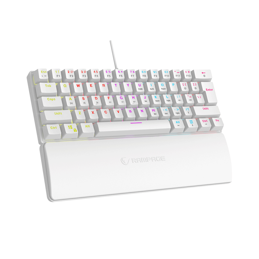 Tastatura gaming RAMPAGE PLOWER K60 White US Layout Wrist Support Blue Switch Gaming Keyboard, 37254