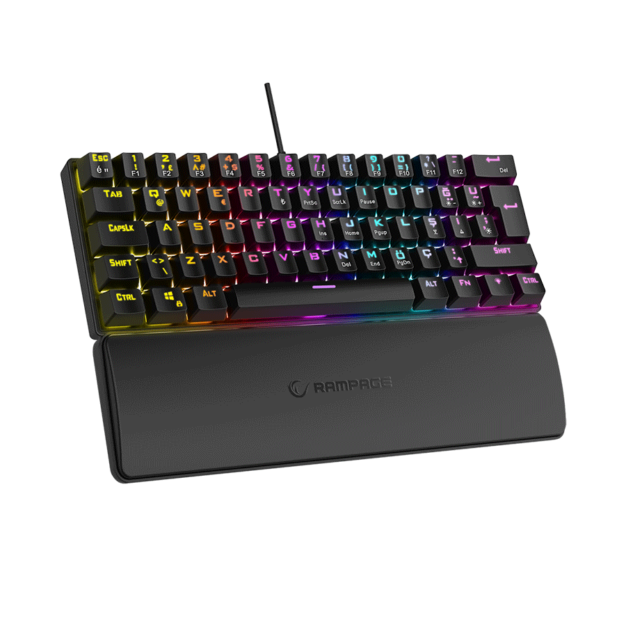 Tastatura gaming RAMPAGE PLOWER K60 Black US Layout Wrist Support Blue Switch Gaming Keyboard, 37257