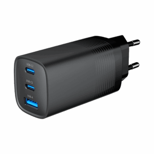 USB punjač 2xType-C + 1xUSB-A fast charger, 65W PD, back GEMBIRD, TA-UC-PDQC65-01-BK