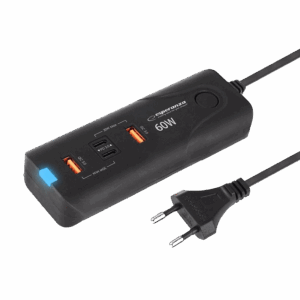 USB punjač 2xType-C + 2xUSB-A, ESPERANZA  QUICK POWER CHARGER 60W 2x USB-C PD 30W / 2x USB-A QC 3.0 18W, EZC109