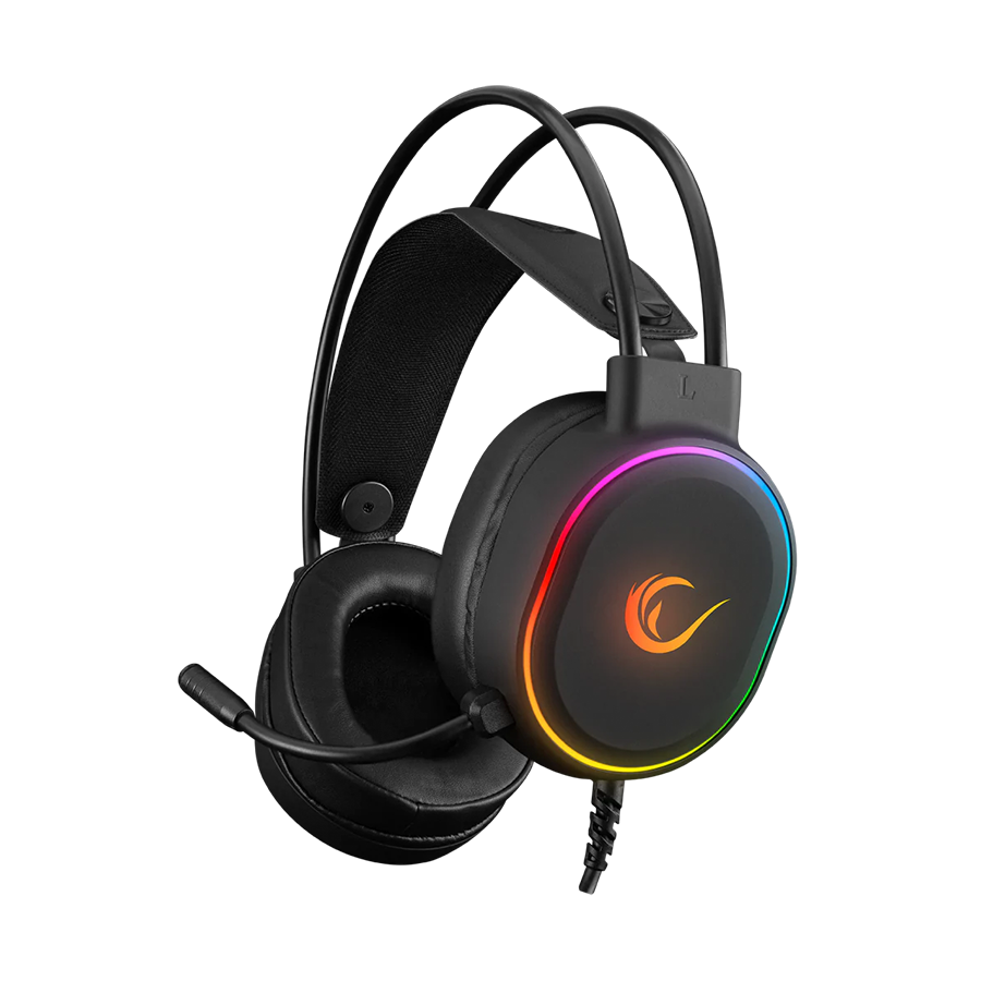 Slušalice sa mikrofonom gaming RAMPAGE ROGUE BLACK USB RGB Led Gaming Headset with Long flexible Microphone. In Line Control, 36162