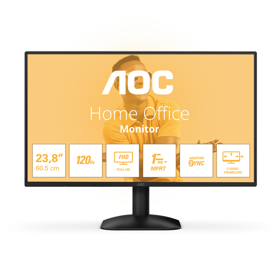 MONITOR AOC 24B31H 120hz 23,8″ FHD 1920×1080, HDMI. VGA. VESA 100 x100. crni. 3god.GAR.