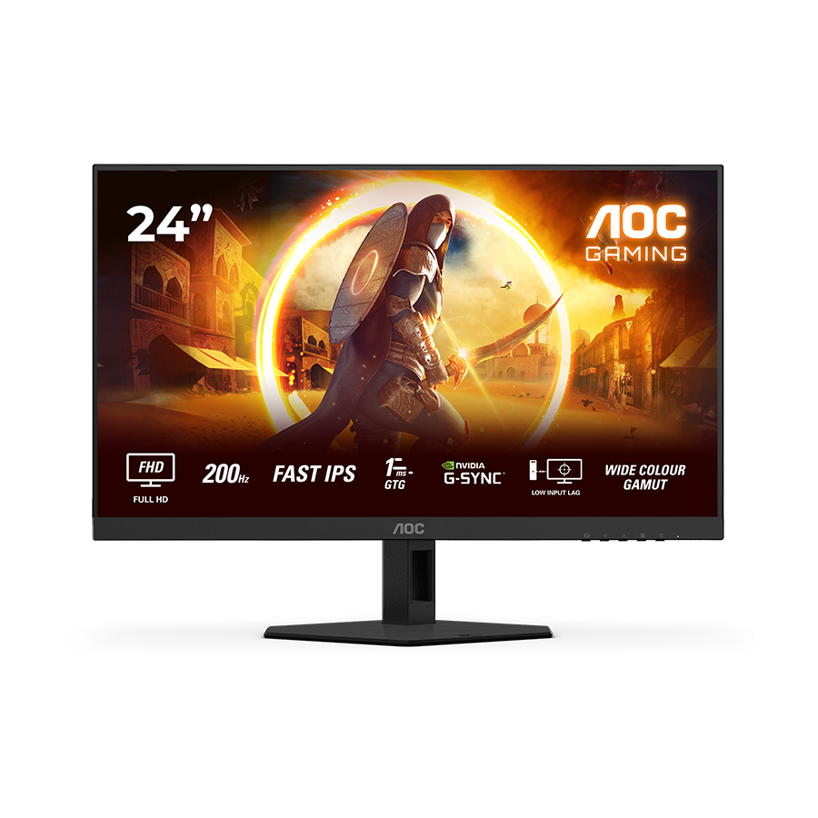 MONITOR AOC Gaming 24G4HRE 24" (23.8") Fast IPS, 1920x1080, 200Hz, 0.5ms MPRT (1ms GtG), 300 cd/m2, 1000:1, Adaptive Sync, G-Sync Compatible, HDR10, 2