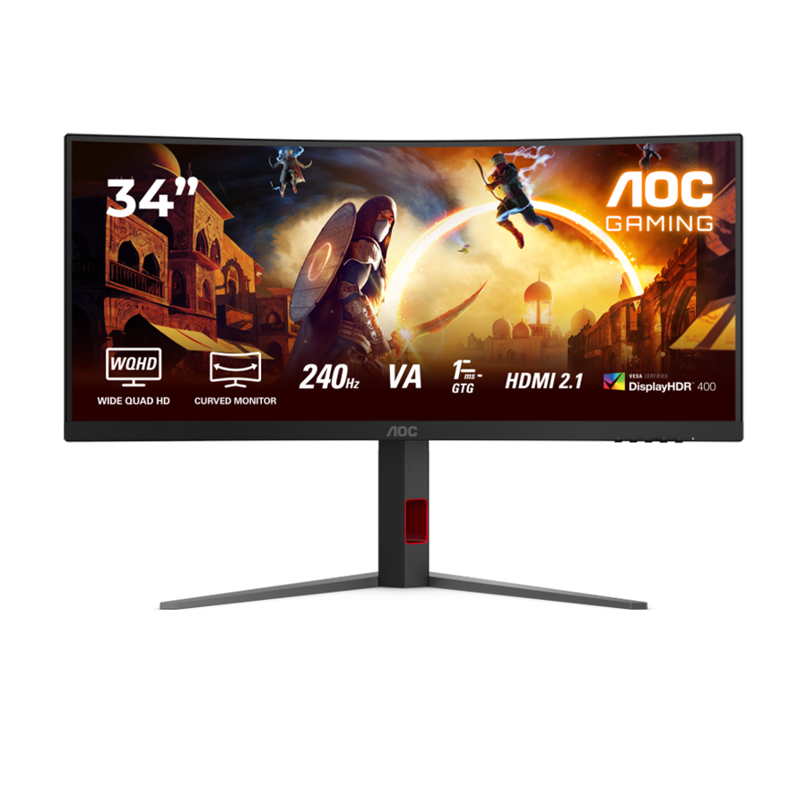 MONITOR AOC CU34G4Z 34″ Curved Fast VA, WQHD 3440×1440, 240Hz, 1500R, 1ms, DisplayHDR 400, Adaptive Sync, 2x HDMI 2.1, 1x DP 1.4, USB hub, Ergonomic