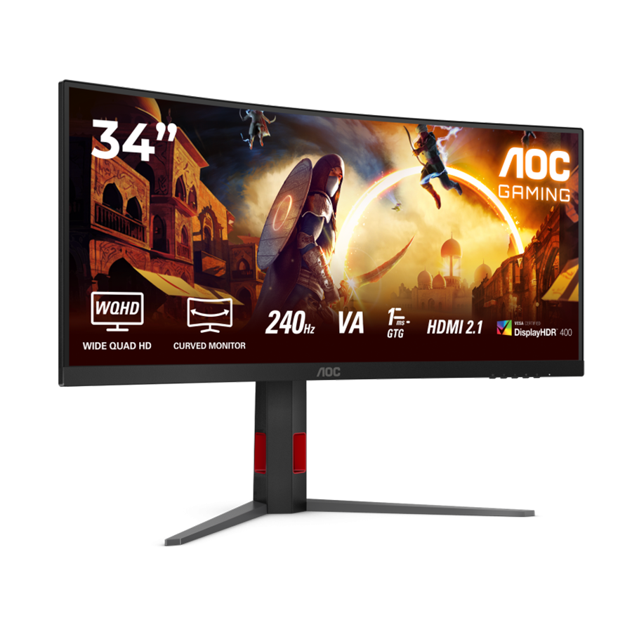 MONITOR AOC CU34G4Z 34″ Curved Fast VA, WQHD 3440×1440, 240Hz, 1500R, 1ms, DisplayHDR 400, Adaptive Sync, 2x HDMI 2.1, 1x DP 1.4, USB hub, Ergonomic