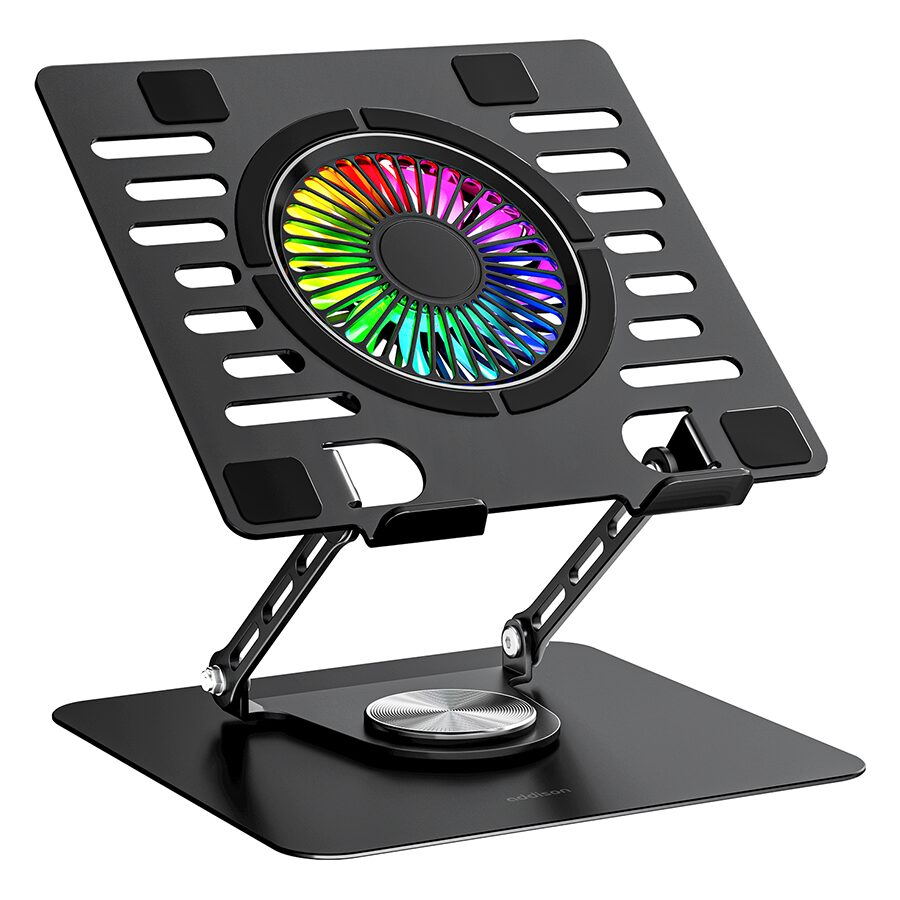 Postolje za notebook riser stand preklopivi rotirajuci, Addison AD-RC36 Steely 360 Degree Fan Fan Fan RGB Light Adjustable Black Metal 42029 - Image 2