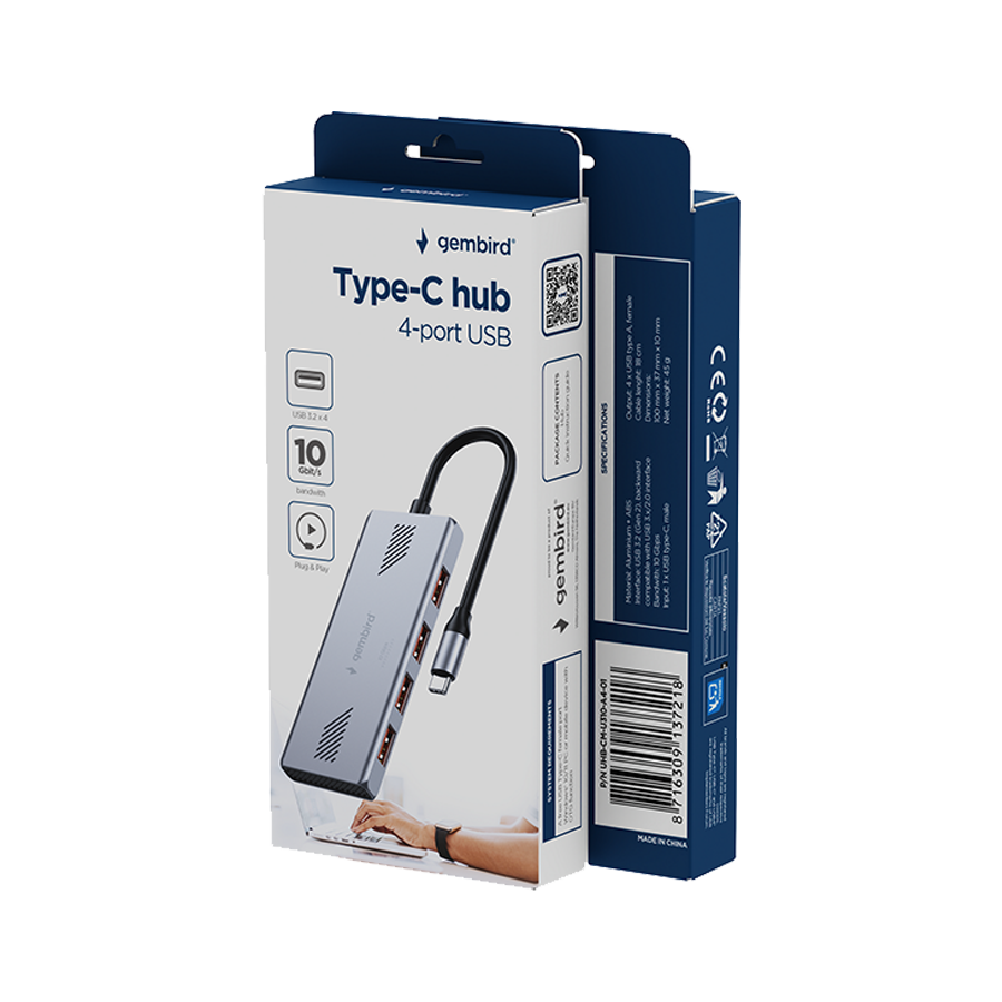 USB HUB GEMBIRD Type-C to 4-port USB 3.2 (Gen 2) UHB-CM-U310-A4-01 - Image 3