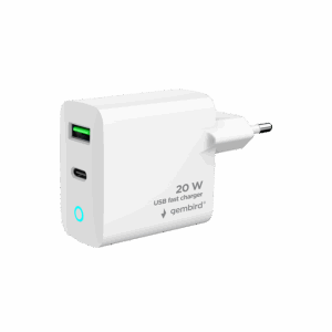 USB punjač 1xType-C + 1xUSB-A fast charger, 20W, white, LED, GEMBIRD, TA-UC-PDQC20L-W-01