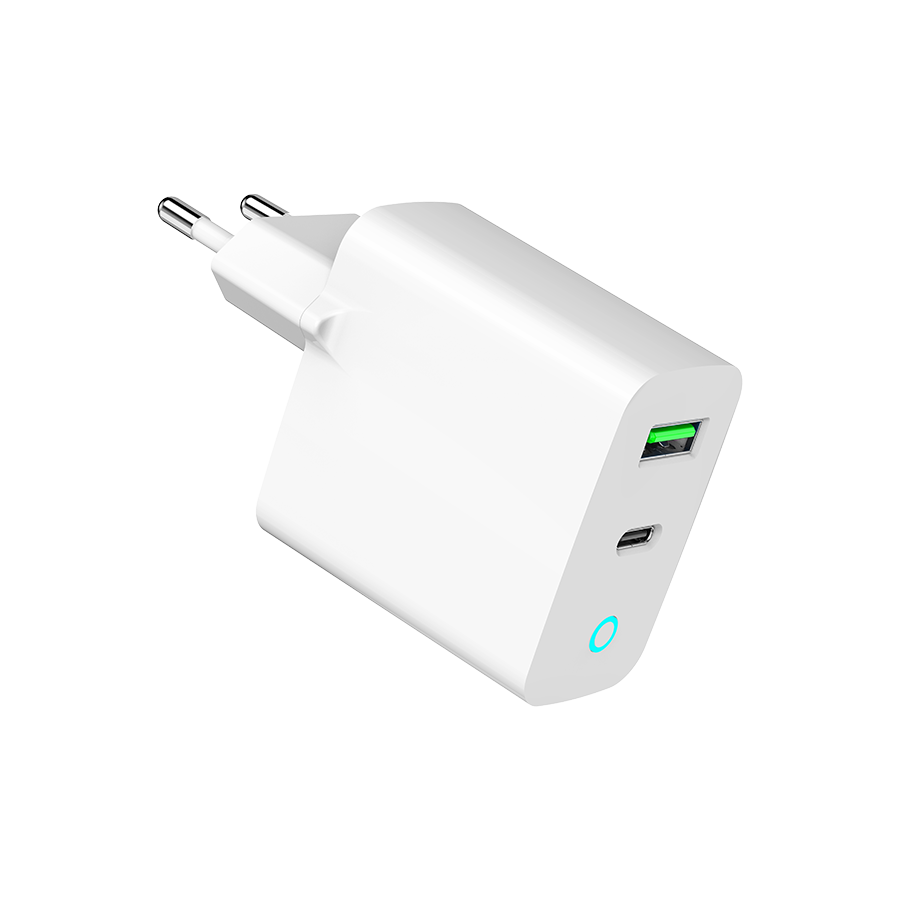 USB punjač 1xType-C + 1xUSB-A fast charger, 20W, white, LED, GEMBIRD, TA-UC-PDQC20L-W-01 - Image 2