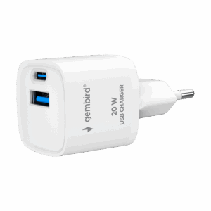 USB punjač 1xType-C + 1xUSB-A fast charger, 20W, white, GEMBIRD, TA-UC-PDQC20-W-01