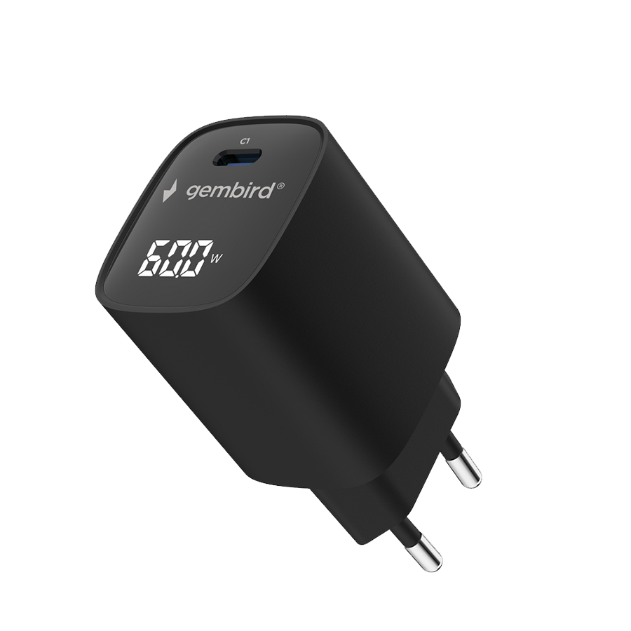 USB punjač Type-C fast charger, 60W USB LCD, black, GEMBIRD, TA-UC-1C-PD60LCD-01-BK