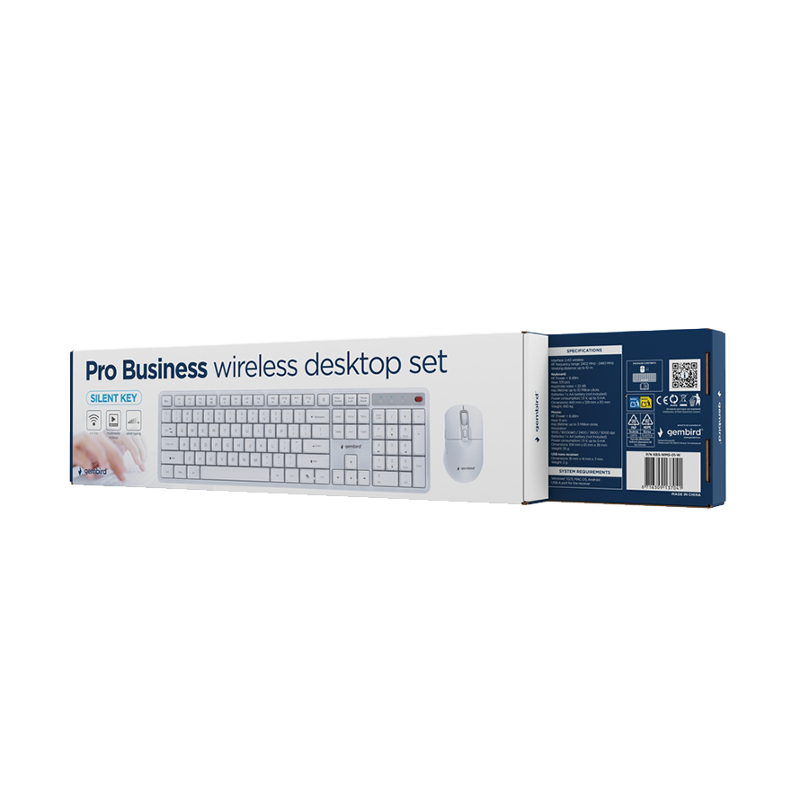 Tastatura + miš wireless GEMBIRD KBS-WMS-01-W, Silent key Pro Business desktop set, white, US layout