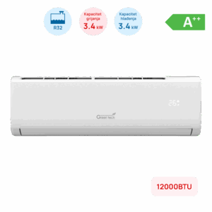 Klima Green Tech 12000BTU, 3.4kW, A++, R32, -22°C ~ 53°C, s grijačem, bijela