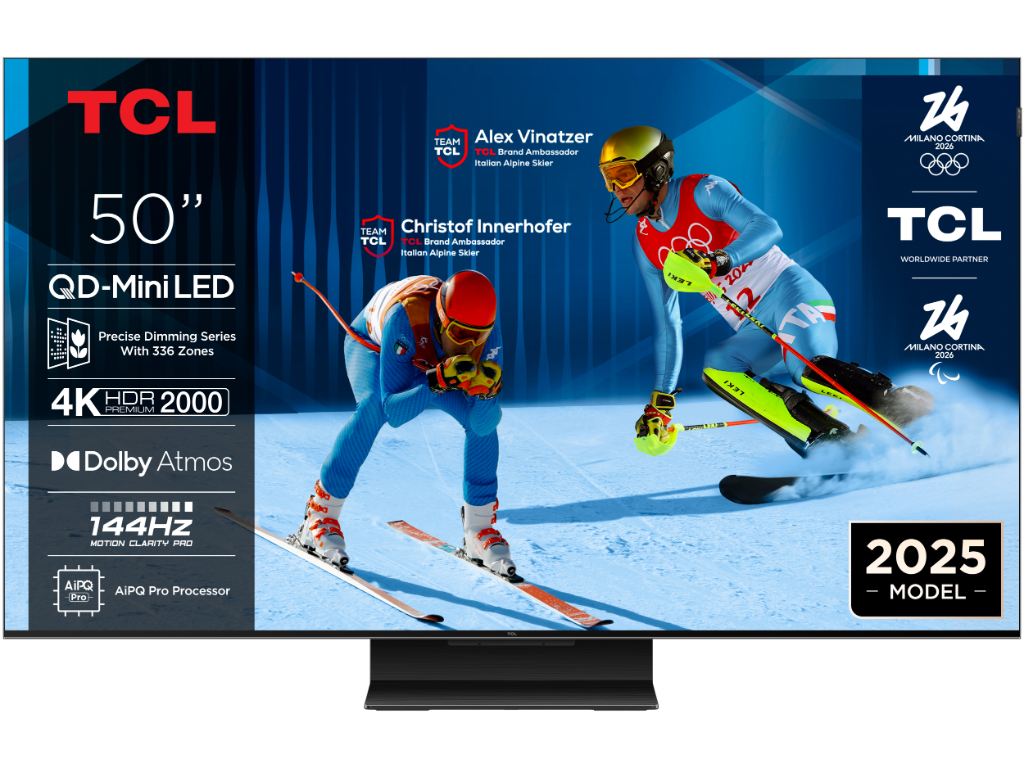 TCL 50"C7K 4K QD-Mini LED TV; 144Hz Google TV; Crystglow HVA Panel; Game Master; Audio Bang & Olufsen; HDR Premium; HDR10+ HDR10 HLG; Netflix Youtube Amazon Prime Apple TV; Chromecast & T-cast; HDMI: 4x 2.1; USB: 1x 3.0;