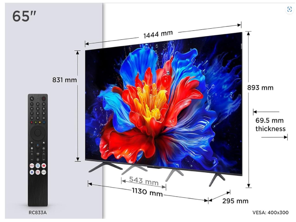 TCL 65″P8K 4K QLED TV 144HzGoogle TV; Motion Clarity Pro;Game Master; Onkyo 2.1;
