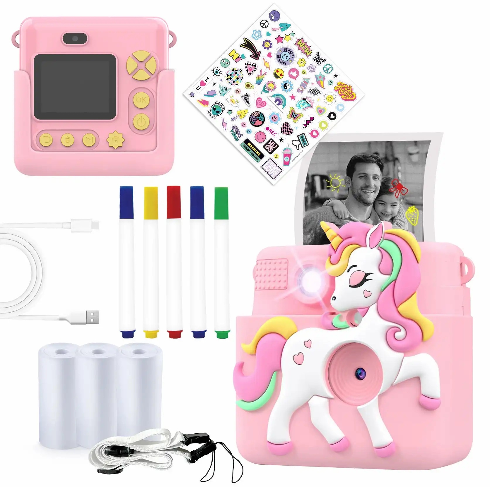 Dječija Kamera s Termalnim Printerom Fotografija,Unicorn Roza - Image 3