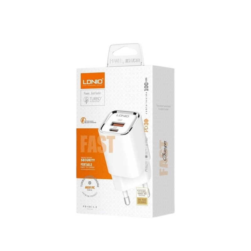Kucni punjac LDNIO A2317C PD + QC3.0 30W (USB-A + USB-C) kabal USB-C – lightning