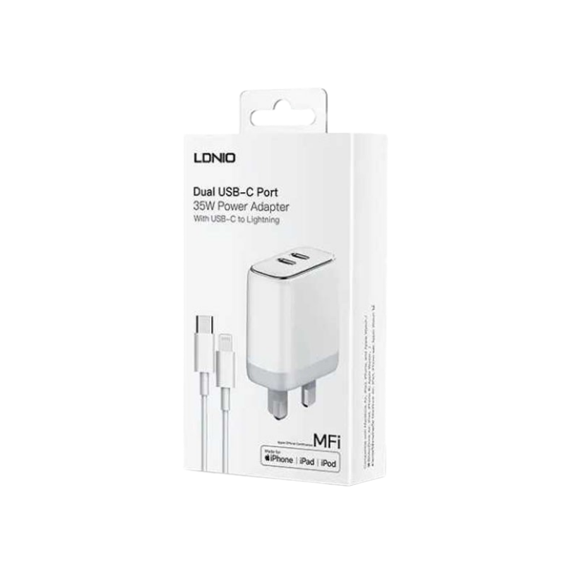 MFi Kucni punjac LDNIO A2528M 35W PD (2xUSB-C) kabal iPhone