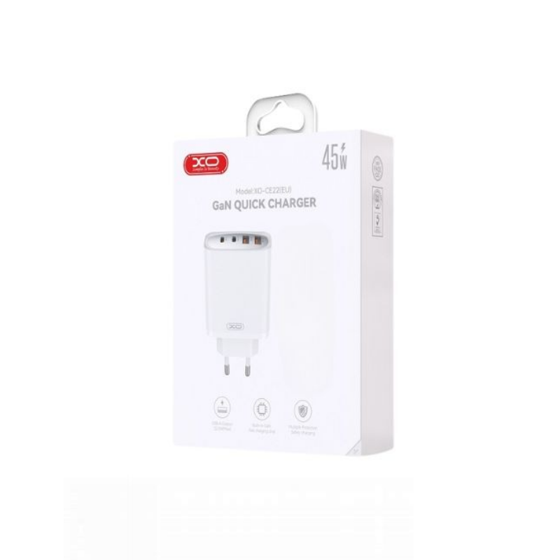 Kucni punjac XO CE22 2USB-C+ 2USB-A 45W White – glava