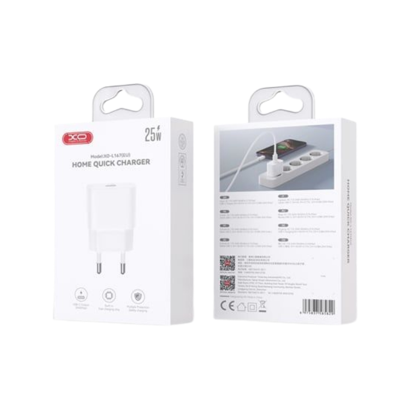 Kucni punjac XO L167 USB-C 25W fast White – glava