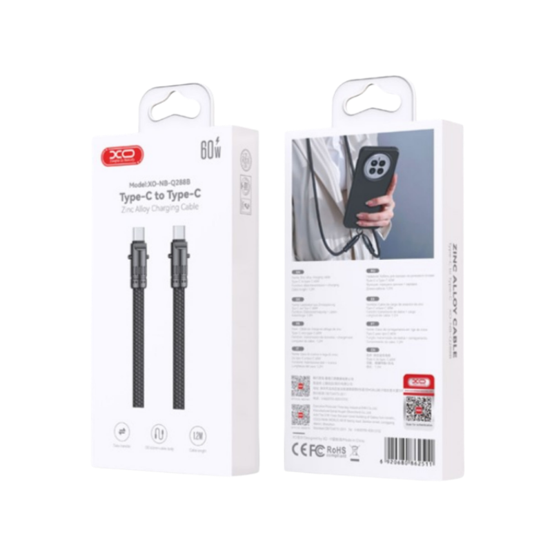USB kabal XO NBQ288B Type C – Type C 60W Lanyard-uzica Black