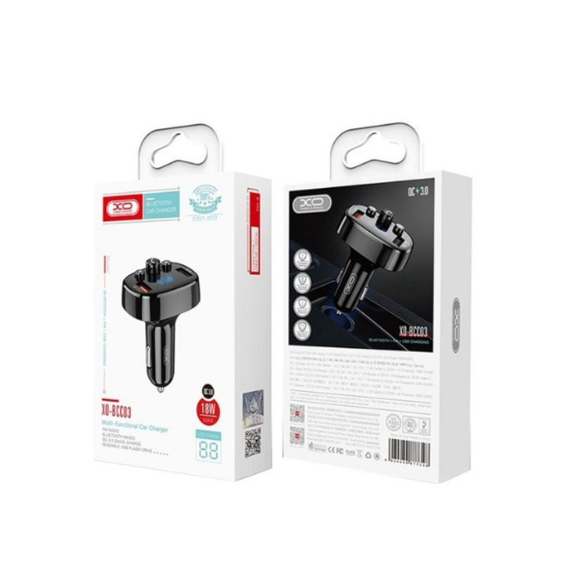XO FM Transmiter Bluetooth BCC03 I auto punjac 18W 2u1 Crni
