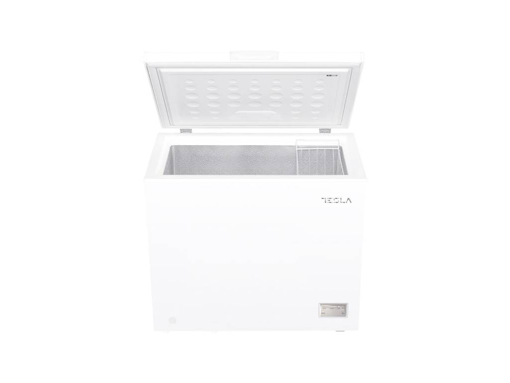 Zamrzivač TESLA RH2000HE horizontalni; Neto zapremina 198L; Manuel defrost;Inverter kompresor; Energ klasa E;Nivo buke 40dB; jedna vrata;Bijela boja; Garancija 5 godina;