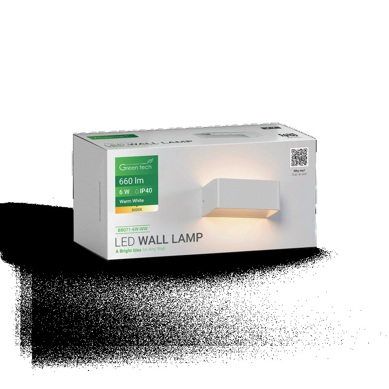 GreenTech zidna svjetiljka 6W 3000K IP40 bijela - Image 2